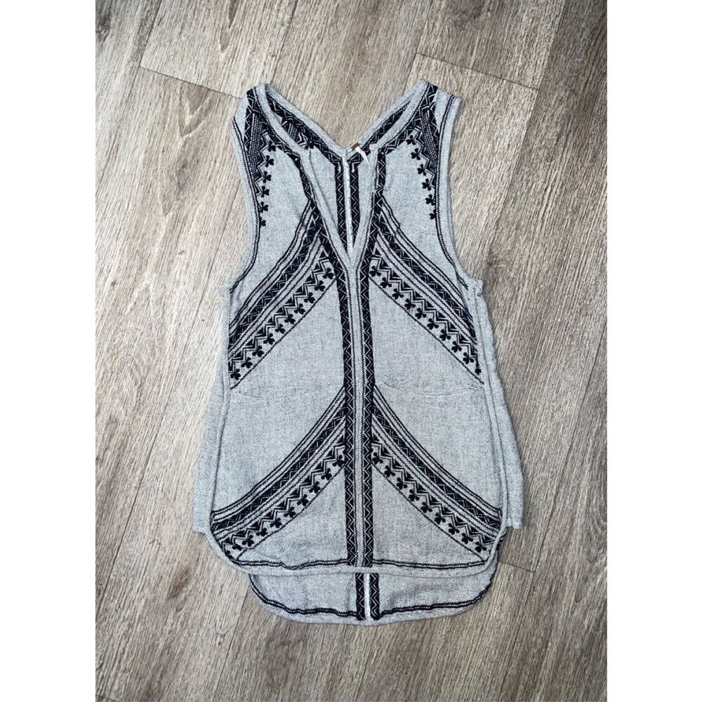 Free People Gray Burlap Embroidered Tunic XS Boho Hippie